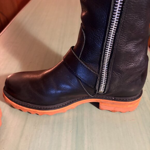 Womens John Fluevog Tall Black Leather Zip Maggie Bond Girl Boots Size 8 - Picture 10 of 16